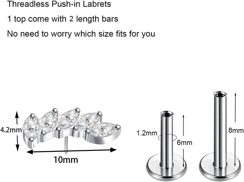 TOMIDES G23 Titanium Flat Back Earrings Studs 18g 16g F136 Implant Grade Titanium Labrets Press Fit Threadless Push In Dainty Cartilage Helix Conch Lobe Lip Tragus Piercing Jewelry - Image 2